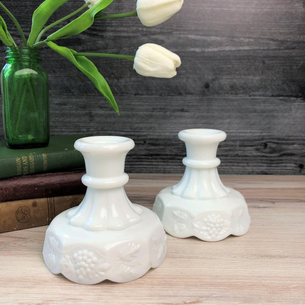 Westmoreland Milk Glass Grape Candle Holders